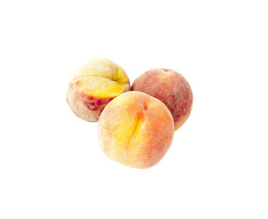 Three Ripe peaches  isolated on white background