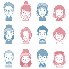 顔　セット　若い男女