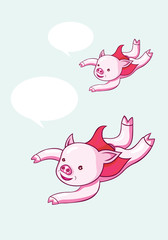 Flying pig cartoon, art vector illustration