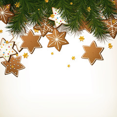 Vector Christmas Background with Gingerbread Cookies