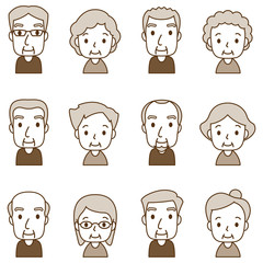 顔　セット　老人男女