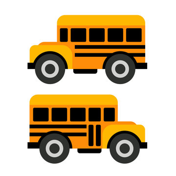 School Bus Icons in Flat Vector Style