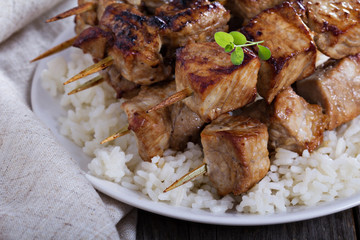 Pork kebabs in soy sauce