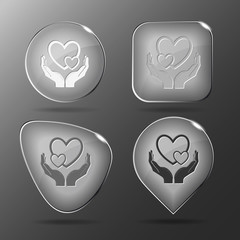 love in hands. Glass buttons. Vector illustration.