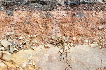 Road collapses.Layer of soil beneath section