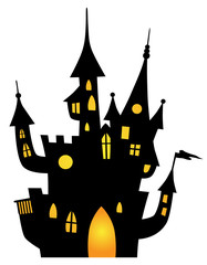 Halloween: Hell erleuchtetes Geisterschloss, Vektor/isoliert