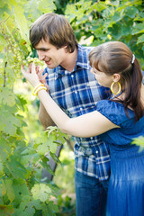 young couple in garden