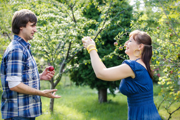 young couple in garden