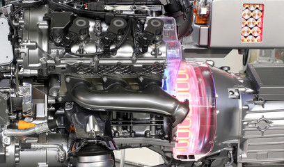 v6 car hybrid engine closeup