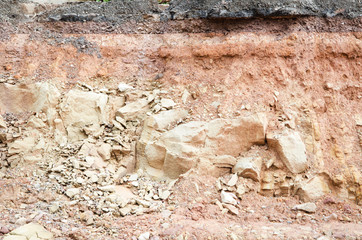 Road collapses.Layer of soil beneath section