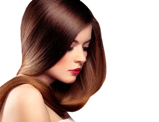 Crédence de cuisine en verre imprimé Salon de coiffure Beauty portrait of pretty model with straight healthy hair