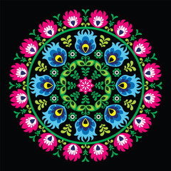 Polish traditional circle folk art pattern on black