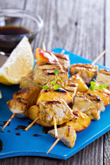 Grilled pork kabobs with peaches
