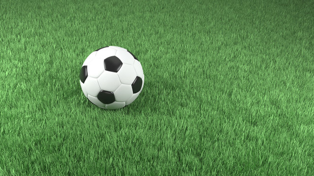Realistic 3d rendering of a football on green grass