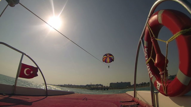 Speed Boat Pulls a Parasailer
