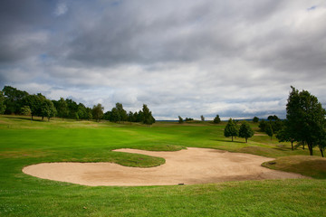 Empty golf course after rain