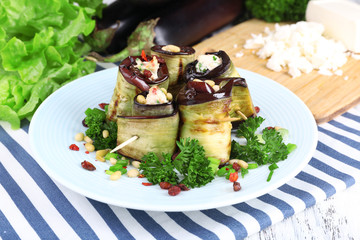 Fried aubergine with cottage cheese and parsley