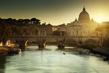 Obraz premium view on Tiber and St Peter Basilica in Vatican