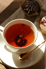 Cup of tea on table, close up