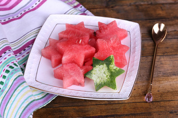 Pieces of melon and watermelon in plate