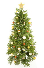 Decorated Christmas tree isolated on white