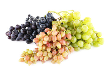 Different types of grapes isolated on white