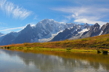 Fototapeta na wymiar Mont Blanc glacier reflected