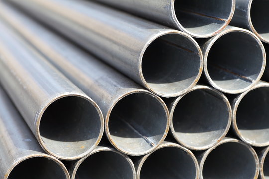 Close - up Stack of steel pipes