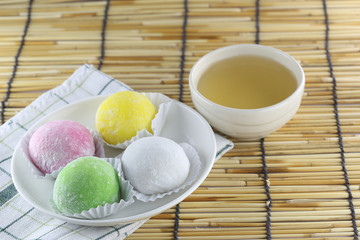 Daifuku of dessert Japanese and hot tea.