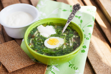 Cold sorrel soup with egg