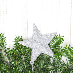 Obraz premium Christmas decoration on a white wooden background