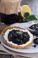 Blueberry jam on bread