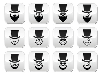 Obraz premium Man with hat with beard and glasses buttons set