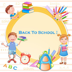 Back to school illustration with happy kids.