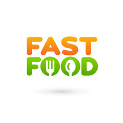 Fastfood word logo icon design template with spoon and fork