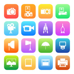 Colorful style Camera and accessory icons vector set.