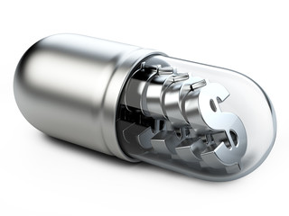 Dollar sign in medicine capsule 3d