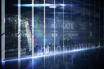 Hologram interface in office overlooking city