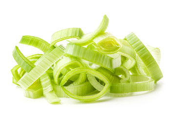 Ring of green onions isolated on white background