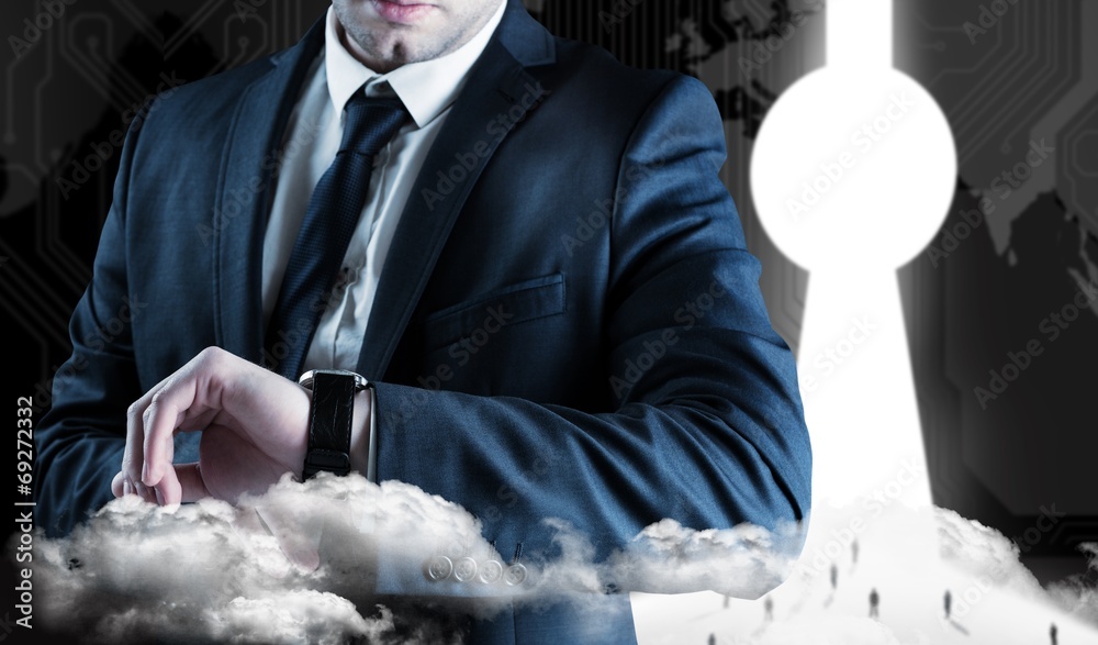 Poster Composite image of businessman checking the time on watch