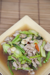 Fried pork with vegetable oil