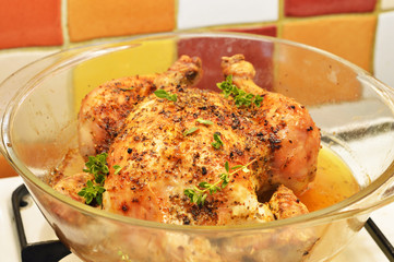 Appetizing and tasty roast chicken homemade baking.