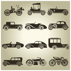 12 vector icons of vintage vehicles