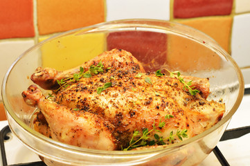 Appetizing and tasty roast chicken homemade baking.