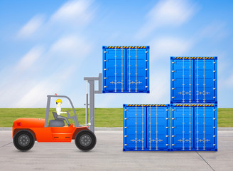 Forklift illustration design. May called fork truck or lift truck. Elevator machine equipment or vehicle for work at storage, port, warehouse and factory by lift up, raise and delivery cargo.