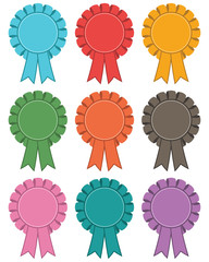 Ribbon rosette multi colored clipart decorations vector set with copy space isolated on white