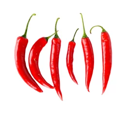 Fotobehang Top view of red peppers isolated white background © T. Wejkszo