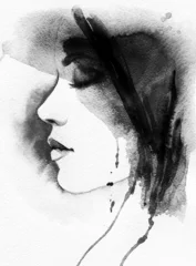 Papier Peint photo Visage aquarelle portrait de femme .aquarelle abstraite .fashion fond