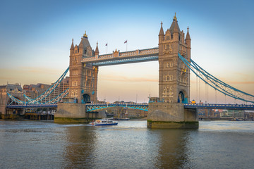 Famous Tower Bridge at sunset, London, England