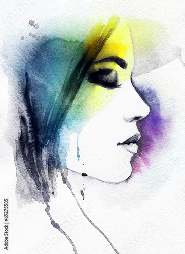 Woman Portrait Abstract Watercolor Fashion Background Wall Mural Wallpaper Murals Anna Ismagilova